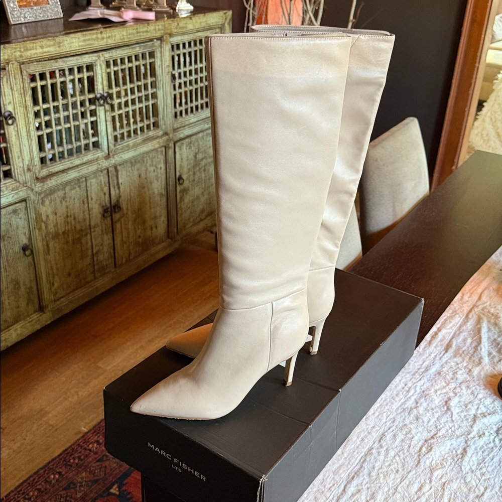 Marc Fisher Women's knee high Beige Heeled Boots